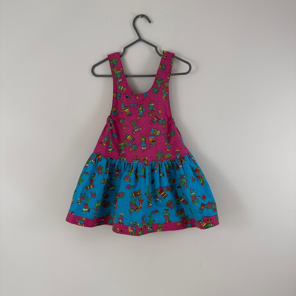 Vintage Peas in a Pod Girls Pink Blue Novelty Print Pinafore Dress Cotton Canada